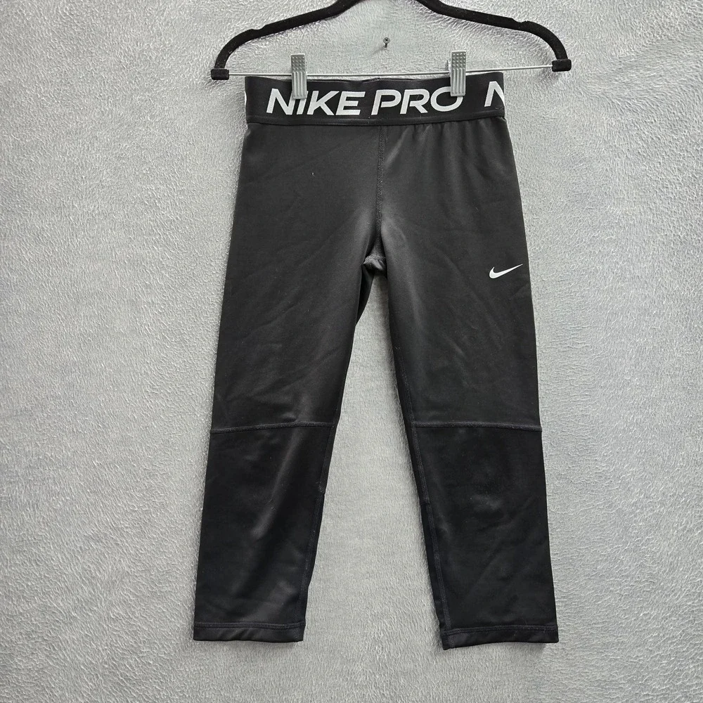 Nike Pro Women Activewear Pants L Black DRI-FIT Pro Compression Tights Logo